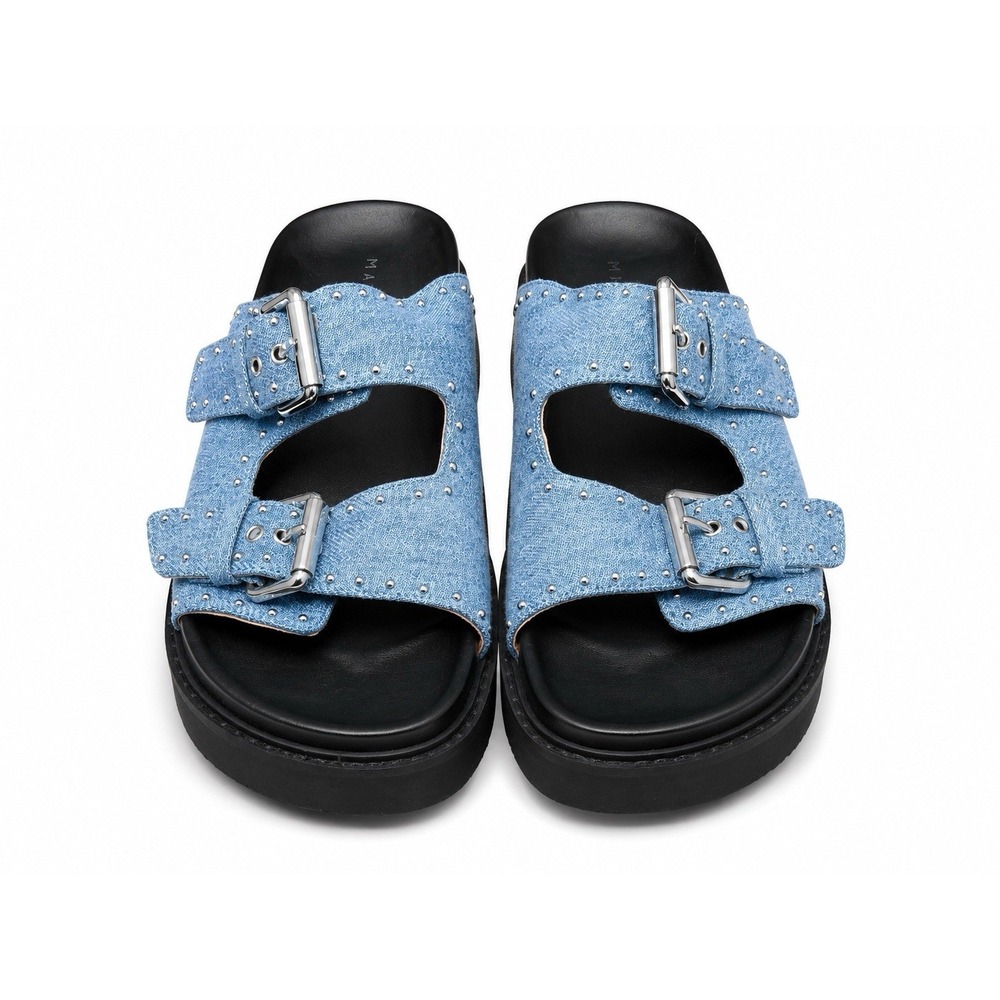 Marc Fisher LTD Agusta Sandals Size 8 Blue Denim Studded Buckle Platform Slides